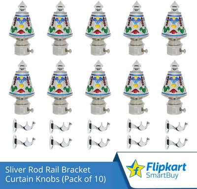 Flipkart SmartBuy Silver Curtain Knobs, Rod Rail Bracket Metal(Pack of 10)