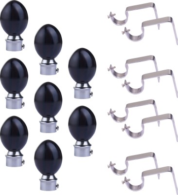 Lonestar Black Rod Rail Bracket, Curtain Hooks, Curtain Knobs, Curtain Rings, Curtain Rods Metal(Pack of 16)