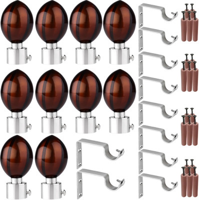 GRIVAN Brown Rod Rail Bracket, Curtain Knobs, Curtain Hooks Metal(Pack of 10)