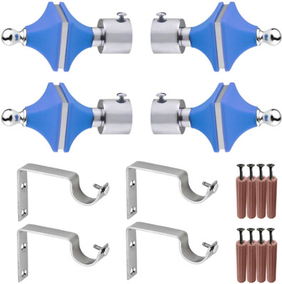 GRIVAN Silver, Blue Rod Rail Bracket, Curtain Knobs, Curtain Hooks Metal(Pack of 4)