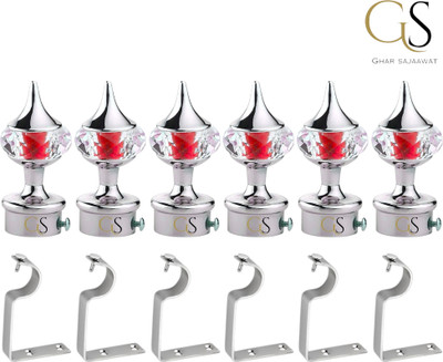 Ghar Sajaawat Silver, Red Curtain Knobs, Rod Rail Bracket Metal(Pack of 6)
