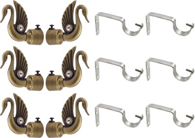 MADHULI Gold Curtain Knobs, Curtain Rods, Rod Rail Bracket, Curtain Hooks Metal(Pack of 6)