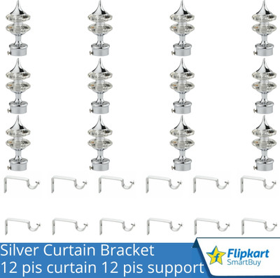 Flipkart SmartBuy Silver Curtain Knobs, Rod Rail Bracket Metal(Pack of 12)