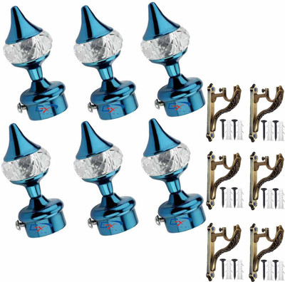 GROWNIX Light Blue Curtain Hooks, Curtain Knobs, Rod Rail Bracket Metal(Pack of 6)