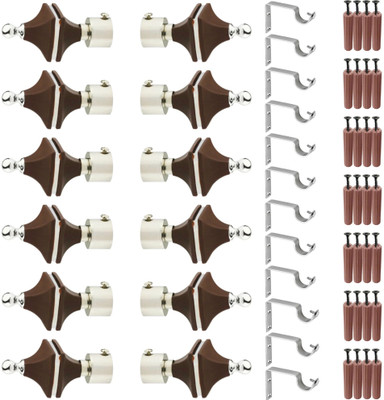 GRIVAN Silver, Brown Rod Rail Bracket, Curtain Knobs, Curtain Hooks Metal(Pack of 12)