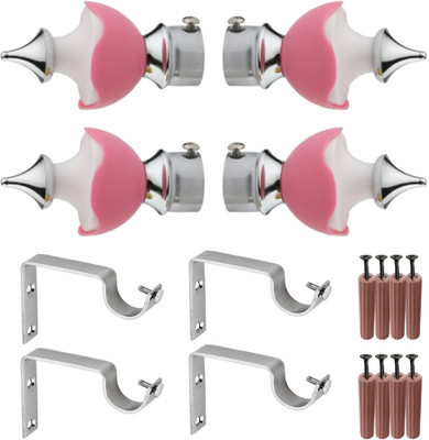 GRIVAN Silver, Pink Rod Rail Bracket, Curtain Knobs, Curtain Hooks Metal(Pack of 4)