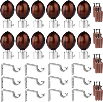 GRIVAN Brown Rod Rail Bracket, Curtain Knobs, Curtain Hooks Metal(Pack of 12)