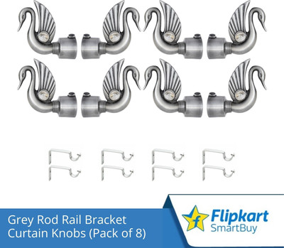 Flipkart SmartBuy Grey Curtain Knobs, Rod Rail Bracket Metal(Pack of 8)