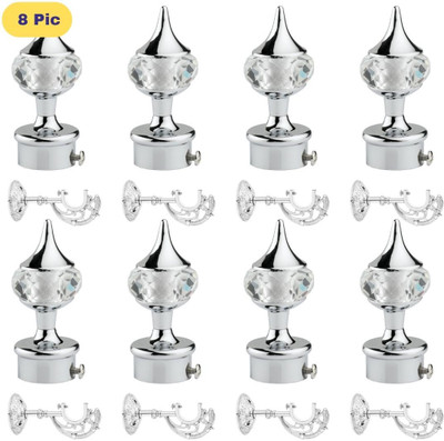 ZAPEX Silver Rod Rail Bracket, Curtain Knobs Metal(Pack of 8)