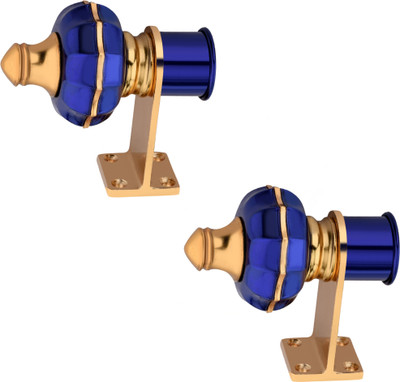 GHAR DWAR Blue, Gold Curtain Hooks, Curtain Knobs, Rod Rail Bracket Metal(Pack of 2)