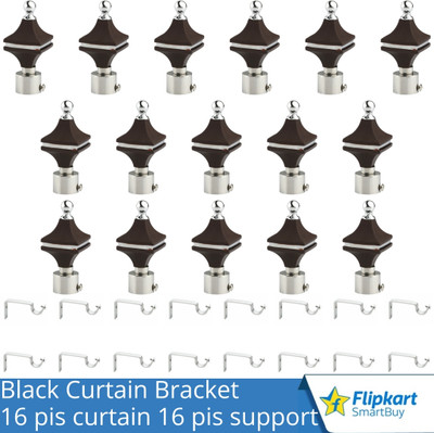 Flipkart SmartBuy Black Curtain Knobs, Rod Rail Bracket Metal(Pack of 16)