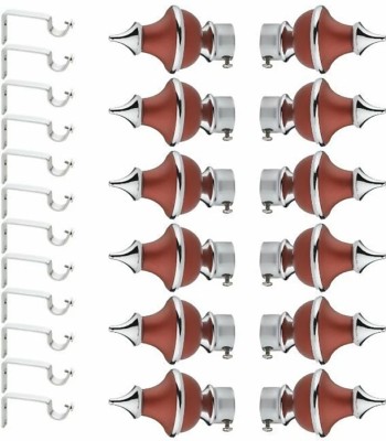 deeplax Brown, Silver Rod Rail Bracket, Curtain Rods, Curtain Knobs, Curtain Hooks, Tassels Metal(Pack of 24)