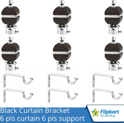 Flipkart SmartBuy Black Curtain Knobs, Rod Rail Bracket Metal(Pack of 6)