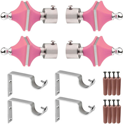GRIVAN Silver, Pink Rod Rail Bracket, Curtain Knobs, Curtain Hooks Metal(Pack of 4)
