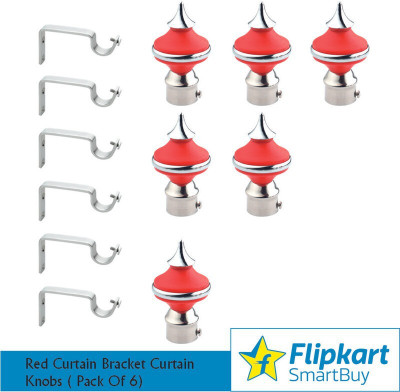 Flipkart SmartBuy Red, Silver Rod Rail Bracket, Curtain Hooks, Curtain Knobs Metal(Pack of 6)