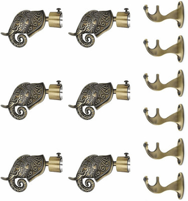 GLOXY Gold Rod Rail Bracket, Curtain Knobs, Curtain Hooks, Curtain Rods Metal(Pack of 6)