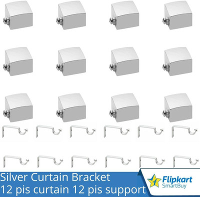 Flipkart SmartBuy Silver Curtain Knobs, Rod Rail Bracket Metal(Pack of 12)