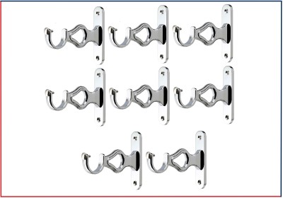 ZELOXA Silver Rod Rail Bracket, Curtain Hooks, Curtain Rings, Tieback Hook, Curtain Knobs Metal(Pack of 8)