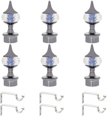 METZO Grey Rod Rail Bracket, Curtain Knobs Metal(Pack of 6)