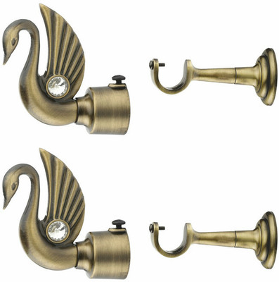 GLOXY Gold Rod Rail Bracket, Curtain Knobs, Curtain Hooks, Curtain Rods Metal(Pack of 2)
