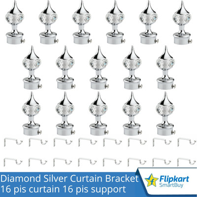 Flipkart SmartBuy Silver Curtain Knobs, Rod Rail Bracket Metal(Pack of 16)