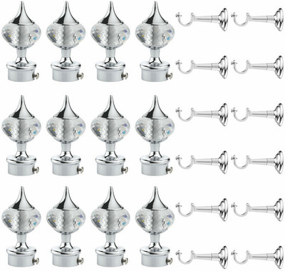GLOXY Silver Rod Rail Bracket, Curtain Knobs, Curtain Hooks, Curtain Rods Metal(Pack of 12)