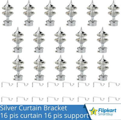 Flipkart SmartBuy Silver Curtain Knobs, Rod Rail Bracket Metal(Pack of 16)