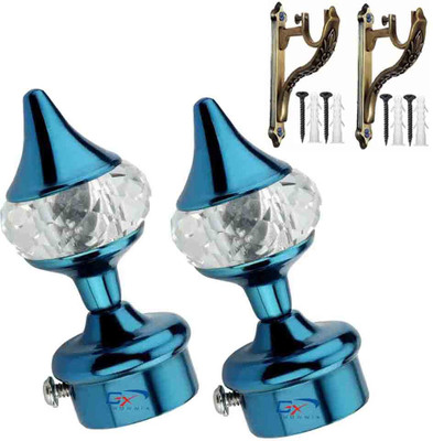 GROWNIX Light Blue Curtain Hooks, Curtain Knobs, Rod Rail Bracket Metal(Pack of 2)
