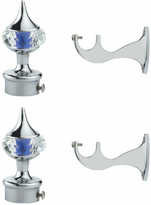GLOXY Silver Rod Rail Bracket, Curtain Knobs, Curtain Hooks, Curtain Rods Metal(Pack of 2)