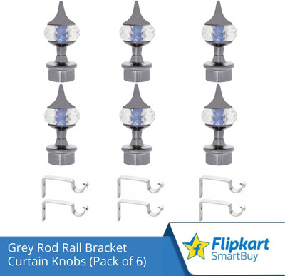Flipkart SmartBuy Grey Curtain Knobs, Rod Rail Bracket Metal(Pack of 6)