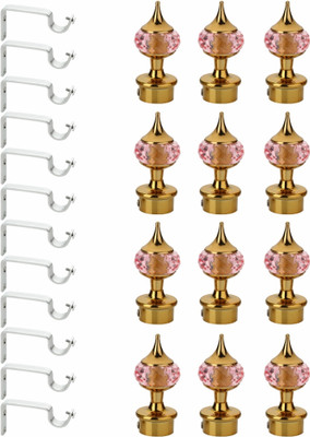 GLOXY Gold, Pink Curtain Knobs, Curtain Hooks, Rod Rail Bracket Metal(Pack of 12)