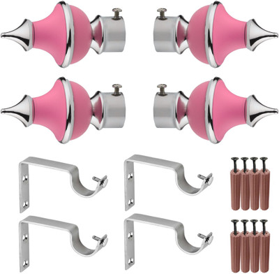 GRIVAN Silver, Pink Rod Rail Bracket, Curtain Knobs, Curtain Hooks Metal(Pack of 4)