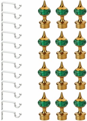 GLOXY Green, Gold Rod Rail Bracket, Curtain Knobs, Curtain Hooks, Curtain Rods Metal(Pack of 24)