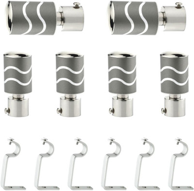 GLOXY Grey, Silver Rod Rail Bracket, Curtain Knobs, Curtain Hooks, Curtain Rods Metal(Pack of 6)