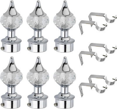 Ghar Sajaawat Silver Curtain Knobs, Rod Rail Bracket Metal(Pack of 6)