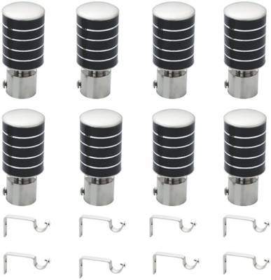 METZO Black, Silver Curtain Knobs, Rod Rail Bracket Metal(Pack of 8)