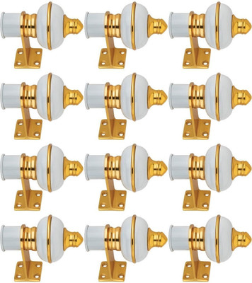 Ghazian White, Gold Curtain Knobs, Rod Rail Bracket Metal(Pack of 12)