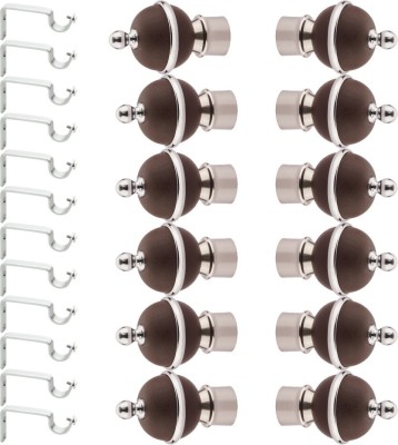 GRIVAN Silver, Brown Rod Rail Bracket, Curtain Hooks, Curtain Knobs Metal(Pack of 12)