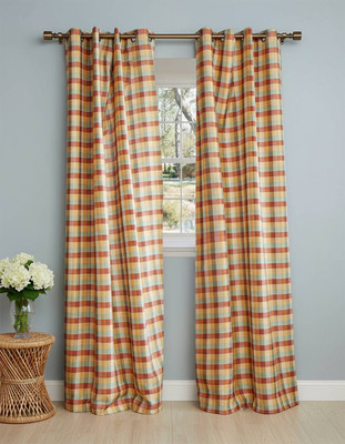 UBH 163 cm (5 ft) Window Polyester Semi Transparent Curtain (Pack Of 2)(Multicolor, Checkered)