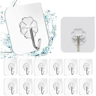PVX1 Self Adhesive Waterproof Wall Hooks for Bathroom - Pack of 10 Curtain Hook(Transparent, Wait 24 hours before use after sticking to the wall)
