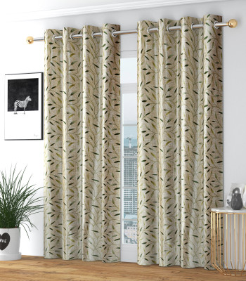 Rashee Creations 274 cm (9 ft) Long Door Polyester Semi Transparent Curtain (Pack Of 2)(Green, Printed)