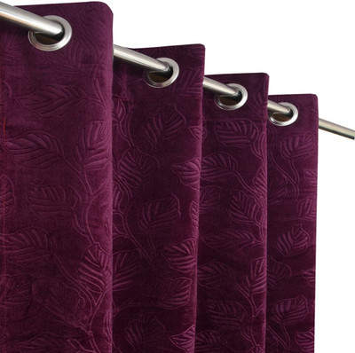 Stackers 213 cm (7 ft) Door Velvet Room Darkening Curtain (Pack Of 2)(Wine, Floral)