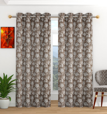 Galaxy Home Decor 274 cm (9 ft) Long Door Polyester Room Darkening Curtain (Pack Of 2)(Coffee, Printed)