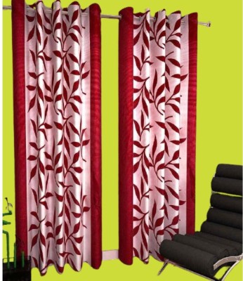 Kingly Home 214 cm (7 ft) Polyester Semi Transparent Window Curtain (Pack Of 2)(Abstract, Red)