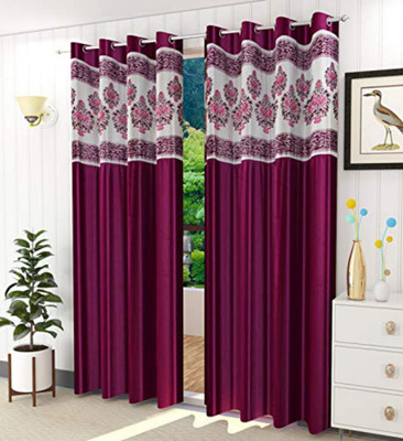 Daksha Fab 153 cm (5 ft) Window Polyester Semi Transparent Curtain (Pack Of 4)(Purple, Floral)