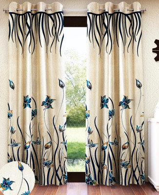 Home Sizzler 213 cm (7 ft) Door Polyester Semi Transparent Curtain (Pack Of 2)(Cream, Blue, Printed)
