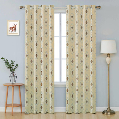 EXCEL BAZAAR 152 cm (5 ft) Window Polyester Semi Transparent Curtain (Pack Of 2)(Golden, Abstract)