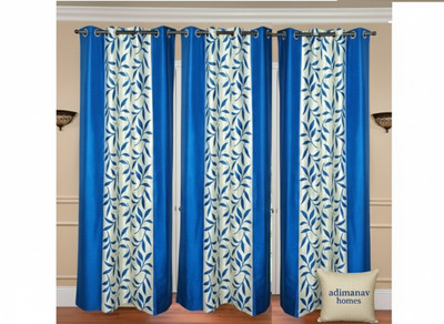 Adimanav 152.4 cm (5 ft) Window Polyester Semi Transparent Curtain (Pack Of 3)(AQUA, Floral)