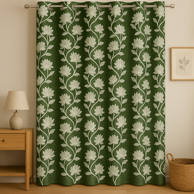 ZARALOOM 275 cm (9 ft) Long Door Polyester Room Darkening Curtain Single Curtain(Green, Printed)