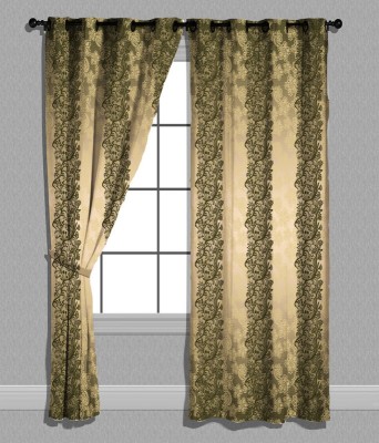Frizty 152.4 cm (5 ft) Velvet Room Darkening Window Curtain (Pack Of 2)(Printed, Green)